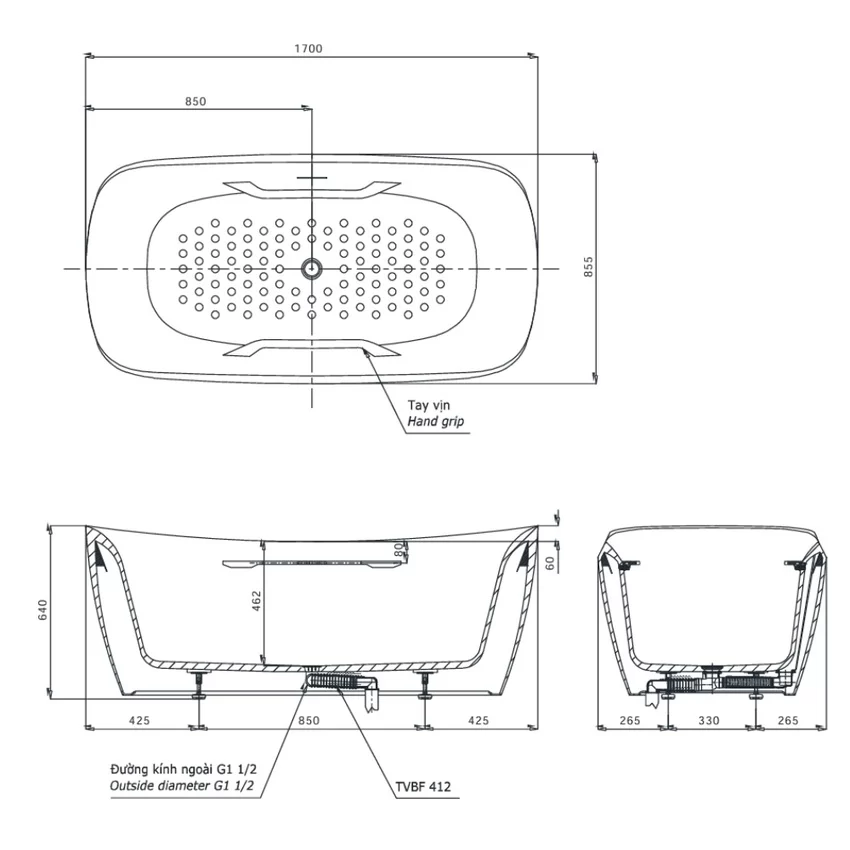 Bồn tắm TOTO PJY1734PWEN#GW Bồn tắm TOTO PJY1734PWEN#GW - Hình ảnh 2