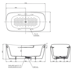 Bồn tắm đặt sàn TOTO PJY1734PWEN#GW TVBF412 GALALATO 1m7 gồm ống thải
