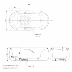 Bồn tắm đặt sàn TOTO PJY1744PWEN#GW GALALATO 1m7 trắng bóng