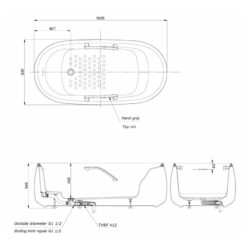 Bồn tắm đặt sàn TOTO PJY1744WPWEN#MW GALALATO 1m7 trắng mờ