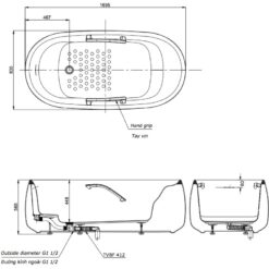 Bồn tắm đặt sàn TOTO PJY1744WPWEN#MW TVBF412 GALALATO 1m7 gồm ống thải