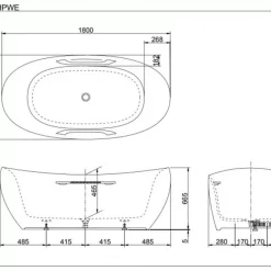 Bồn tắm đặt sàn TOTO PJY1814HPWE#GW GALALATO 1m8 tay vịn
