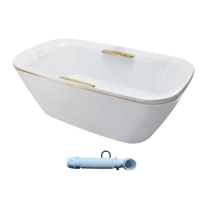 Bồn tắm đặt sàn TOTO PJY1886HPWMGE#GW TVBF412 GALALATO Neorest 1m8 tay vịn viền vàng gồm ống thải 6 Bồn tắm đặt sàn TOTO PJY1886HPWMGE/TVBF412