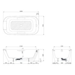 Bồn tắm đặt sàn TOTO PJY1886HPWMGE#GW TVBF412 GALALATO Neorest 1m8 tay vịn viền vàng gồm ống thải