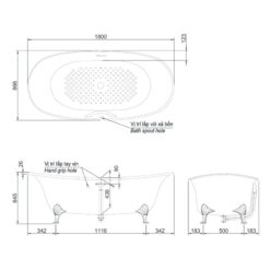 Bồn tắm đặt sàn TOTO PPY1806HPWGE#P ngọc trai 1m8 tay vịn
