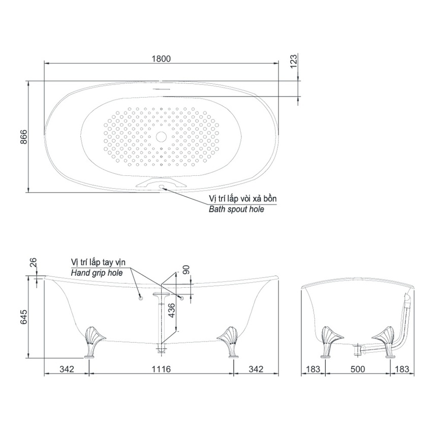 Thiết kế sang trọng và an toàn của bồn tắm TOTO Bồn tắm đặt sàn TOTO PPY1806HPWNE#S với tay vịn an toàn