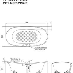 Bồn tắm đặt sàn TOTO PPY1806PWNE#P ngọc trai 1m8 17 Bồn tắm đặt sàn TOTO PPY1806PWNE#P ngọc trai 1m8