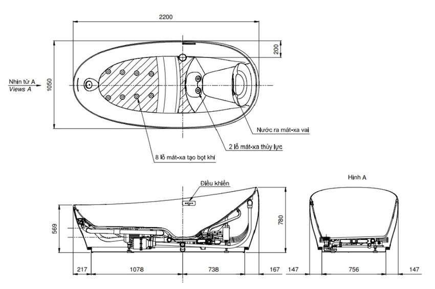 Thiết kế hiện đại Bồn tắm massage thiết kế hiện đại