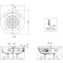 Bồn tắm massage TOTO PPYD1720HPTE#P ngọc trai 1m7 tay vịn