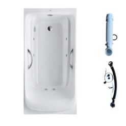 Bồn tắm massage TOTO PPYK1760ZLHPNE#P TVBF412 DB505R-2B ngọc trai 1m7 tay vịn gồm bộ xả thải