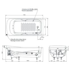 Bồn tắm massage TOTO PPYK1760ZLHPNE#P TVBF412 DB505R-2B ngọc trai 1m7 tay vịn gồm bộ xả thải