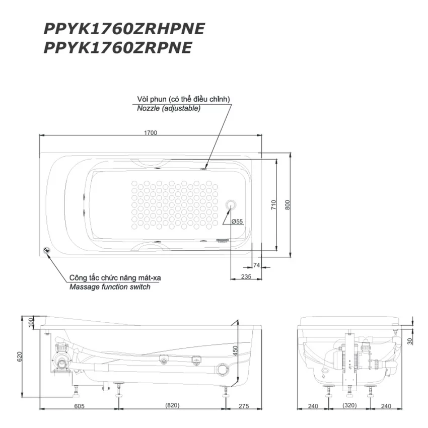 Bồn tắm massage TOTO PPYK1760ZRHPNE#P TVBF412 DB505R-2B ngọc trai 1m7 tay vịn gồm bộ xả thải 10 Bồn tắm massage TOTO PPYK1760ZRHPNE#P TVBF412 DB505R-2B ngọc trai 1m7 tay vịn gồm bộ xả thải