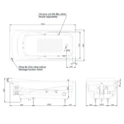 Bồn tắm massage TOTO PPYK1760ZRPNE#P TVBF412 DB505R-2B ngọc trai 1m7 gồm bộ xả thải