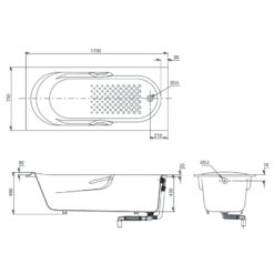 Bồn tắm TOTO FBY1720NHPE#W gang tráng men 1m7 tay vịn