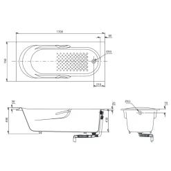 Bồn tắm TOTO FBY1720NHPE#W gang tráng men 1m7 tay vịn