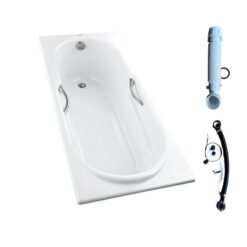 Bồn tắm TOTO FBY1720NHPE#W TVBF412 DB505R-2B gang tráng men 1m7 tay vịn gồm bộ xả thải