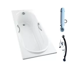 Bồn tắm TOTO FBY1720NHPE#W TVBF412 DB505R-2B gang tráng men 1m7 tay vịn gồm bộ xả thải