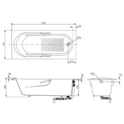 Bồn tắm TOTO FBY1720NHPE#W TVBF412 DB505R-2B gang tráng men 1m7 tay vịn gồm bộ xả thải