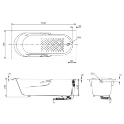 Bồn tắm TOTO FBY1720NHPE#W TVBF412 DB505R-2B gang tráng men 1m7 tay vịn gồm bộ xả thải