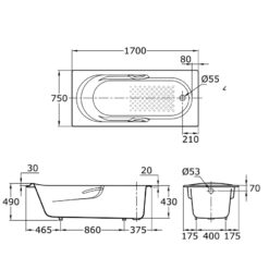 Bồn tắm TOTO FBY1720NPE#W TVBF412 DB505R-2B gang tráng men 1m7 gồm bộ xả thải