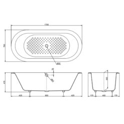 Bồn tắm TOTO FBYN1710CPE#W TVBF412 DB505R-3B gang tráng men 1m7 gồm bộ xả thải