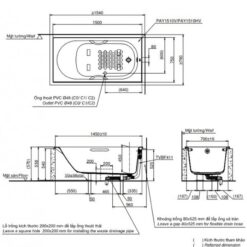 Bồn tắm TOTO PAY1510HV#W nhựa 1m5 tay vịn