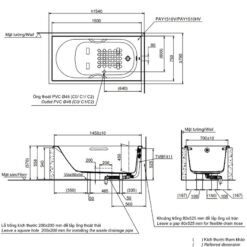 Bồn tắm TOTO PAY1510V#W TVBF411 nhựa 1m5 gồm bộ xả thải