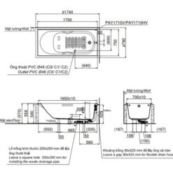 Bồn tắm TOTO PAY1710HV#W nhựa 1m7 tay vịn