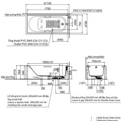 Bồn tắm TOTO PAY1710V#W nhựa 1m7