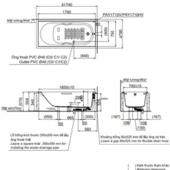 Bồn tắm TOTO PAY1710V#W TVBF411 nhựa 1m7 gồm bộ xả thải