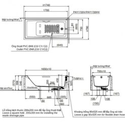 Bồn tắm TOTO PAY1720HV#W nhựa 1m7 tay vịn