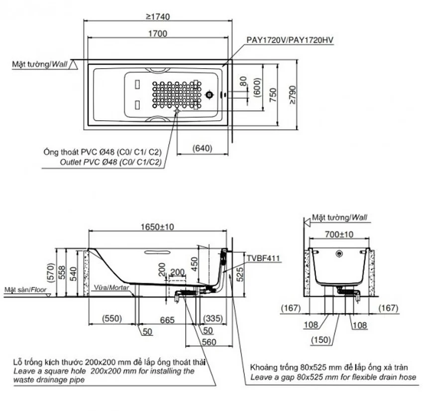 Bồn tắm TOTO PAY1720HV#W nhựa 1m7 tay vịn 7 Bồn tắm TOTO PAY1720HV#W nhựa 1m7 tay vịn - Image 2