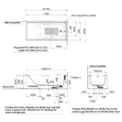 Bồn tắm TOTO PAY1720V#W TVBF411 nhựa 1m7 gồm bộ xả thải
