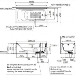 Bồn tắm TOTO PAY1730HV#W nhựa 1m7 tay vịn