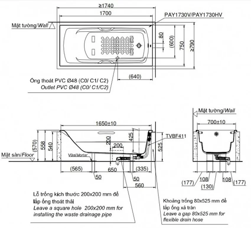 Bồn tắm TOTO PAY1730HV#W - View 2 Bồn tắm TOTO PAY1730HV#W nhựa 1m7 tay vịn từ góc nhìn khác