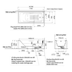 Bồn tắm TOTO PAY1730HV#W TVBF411 nhựa 1m7 tay vịn gồm bộ xả thải