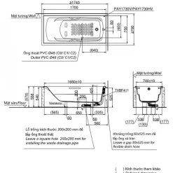 Bồn tắm TOTO PAY1730V#W nhựa 1m7