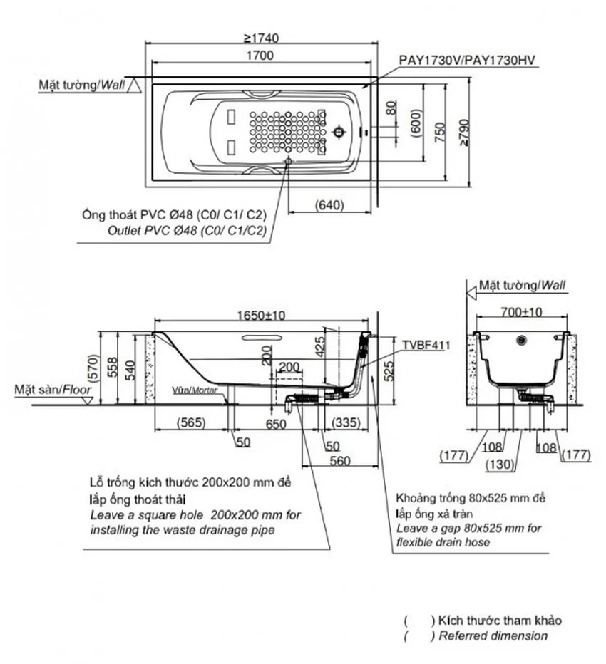 Bồn tắm TOTO PAY1730V#W nhựa 1m7 7 Bồn tắm TOTO PAY1730V SKU PAY1730V