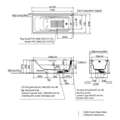 Bồn tắm TOTO PAY1730V#W TVBF411 nhựa 1m7 gồm bộ xả thải