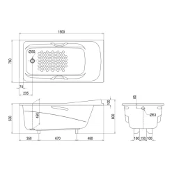 Bồn tắm TOTO PPY1560HPE#P ngọc trai 1m5 tay vịn