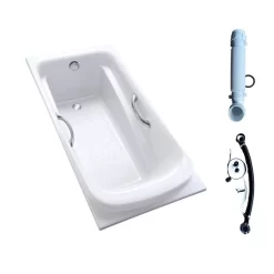 Bồn tắm TOTO PPY1560HPE#P TVBF412 DB505R-2B ngọc trai 1m5 tay vịn gồm bộ xả thải