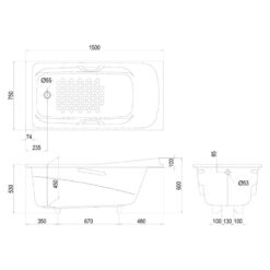 Bồn tắm TOTO PPY1560PE#P TVBF412 DB505R-2B ngọc trai 1m5 gồm bộ xả thải