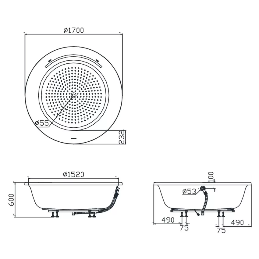 Bồn tắm TOTO PPY1720HPTE#P TVBF412 ngọc trai 1m7 tay vịn gồm ống thải 7 Bồn tắm TOTO PPY1720HPTE#P TVBF412 Ngọc Trai 1m7