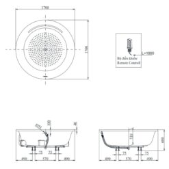 Bồn tắm TOTO PPYB1720HPTE#P TVBF412 ngọc trai massage 1m7 tay vịn gồm ống thải