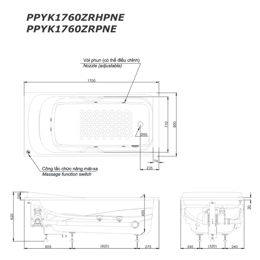 Bồn tắm TOTO PPYK1760ZRHPNE#P Image 2 Bồn tắm TOTO PPYK1760ZRHPNE#P ngọc trai 1m7 tay vịn - Hình ảnh 2
