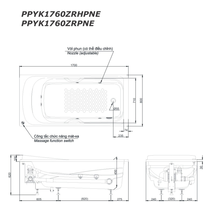Bồn tắm TOTO PPYK1760ZRPNE#P ngọc trai 1m7 Bồn tắm TOTO PPYK1760ZRPNE#P ngọc trai 1m7