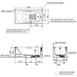 Bồn tắm yếm TOTO PAY1515HVC#W nhựa 1m5 tay vịn
