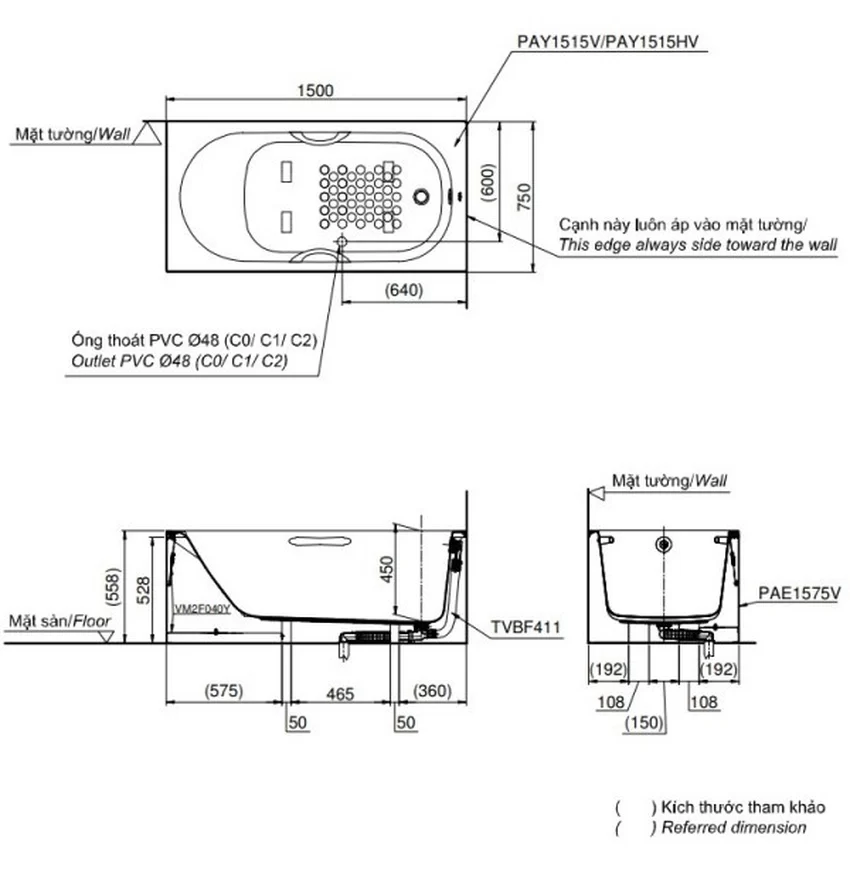Bồn tắm yếm TOTO PAY1515HVC#W nhựa 1m5 tay vịn 7 Bồn tắm TOTO tiện lợi và an toàn