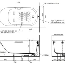 Bồn tắm yếm TOTO PAY1515VC#W TVBF411 nhựa 1m5 gồm bộ xả thải