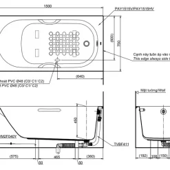 Bồn tắm yếm TOTO PAY1515VC#W TVBF411 nhựa 1m5 gồm bộ xả thải 9 Bồn tắm yếm TOTO PAY1515VC#W TVBF411 nhựa 1m5 gồm bộ xả thải